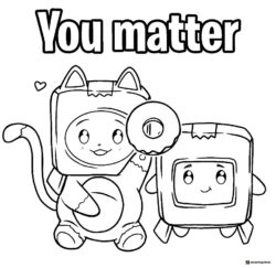 Foxy Boxy Lankybox Coloring Page with donut text