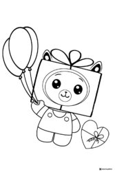 Foxy Lankybox Coloring Page holding balloons and gift