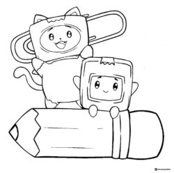 Foxy and Boxy Lankybox Coloring Page on a pencil