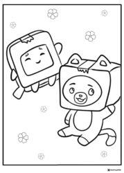 Foxy and Boxy Lankybox Coloring Page with flowers