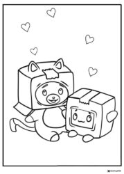 Foxy and Boxy Lankybox Coloring Page with hearts