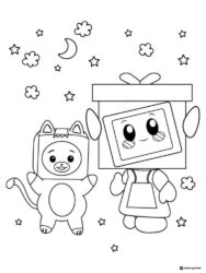 Foxy and Boxy Lankybox Coloring Page with stars and moon