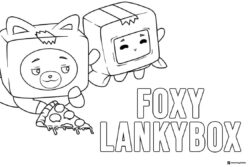 Foxy and Boxy Lankybox Coloring Sheet with pizza slice