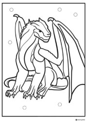 Front facing dragon with large wings coloring page