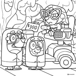 Funny Grandma Costume Coloring Page with Scooter and Kids