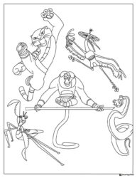 Furious Five Kung Fu Panda Coloring Page group shot