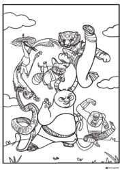 Furious Five and Po Kung Fu Panda Coloring Page