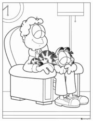Garfield Asleep on Jons Lap Coloring Page