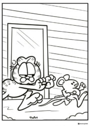 Garfield Chasing Mouse Coloring Page