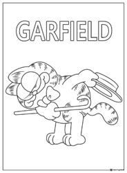 Garfield Coloring Page Bowing with Hat Cane and Title