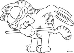 Garfield Coloring Page Bowing with Hat and Cane