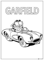Garfield Coloring Page Driving Car with Title