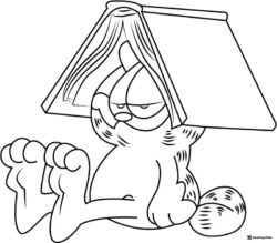 Garfield Coloring Page Hiding Under Book