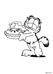 Garfield Coloring Page Holding a Pie