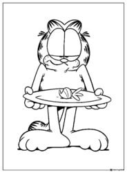Garfield Coloring Page Holding a Plate