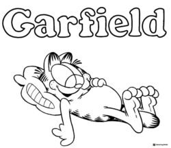 Garfield Coloring Page Lounging with Title