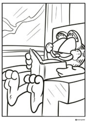 Garfield Coloring Page Reading in a Chair