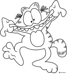 Garfield Coloring Page Smiling Wide and Jumping