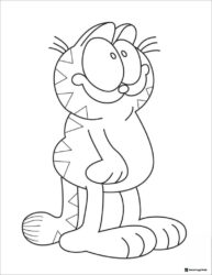 Garfield Coloring Page Standing and Smiling