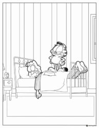 Garfield Coloring Page Waking Jon Up