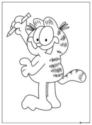 Garfield Coloring Page holding a pencil ready to draw