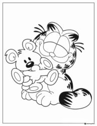 Garfield Coloring Page hugging Pooky the teddy bear