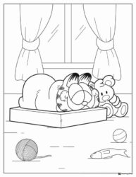 Garfield Coloring Page napping with Pooky by a window