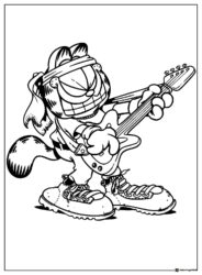 Garfield Coloring Page playing electric guitar