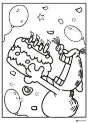 Garfield Coloring Page with Birthday Cake and Confetti