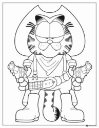 Garfield Cowboy with Guns Coloring Page
