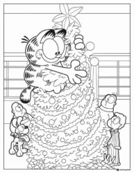 Garfield Decorating Christmas Tree Coloring Page