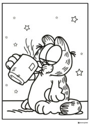 Garfield Drinking from Mug Coloring Page with Stars