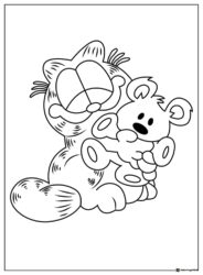Garfield Hugging Teddy Bear Coloring Page