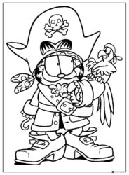 Garfield Pirate with Parrot Coloring Page