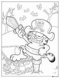 Garfield Pirate with Treasure Chest Coloring Page