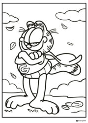 Garfield Superhero Coloring Page with Clouds