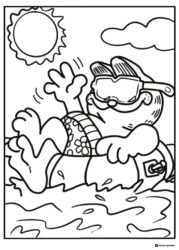 Garfield Swimming with Goggles Coloring Page