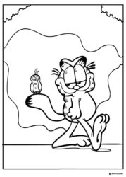 Garfield Walking with Bird on Tail Coloring Page