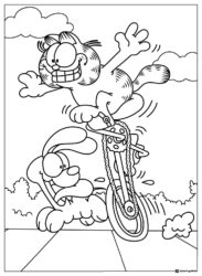 Garfield and Odie Coloring Page with Bike Chain Break