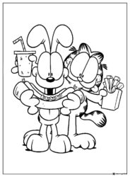 Garfield and Odie Eating Fast Food Coloring Page