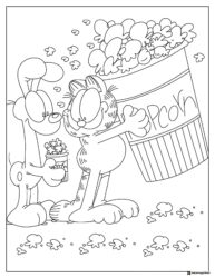 Garfield and Odie Eating Popcorn Coloring Page