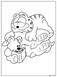 Garfield and Pooky Reading on Pillows Coloring Page