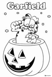 Garfield in Pumpkin Coloring Page with Stars