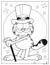 Garfield in Top Hat and Bow Tie Coloring Page