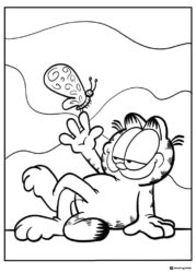 Garfield with Butterfly on Paw Coloring Page