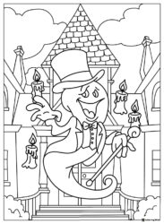 Gentleman ghost with top hat and cane coloring page