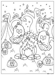 Ghost Coloring Page Roasting Marshmallows Over Campfire