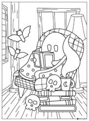 Ghost Reading Book in Chair Coloring Page