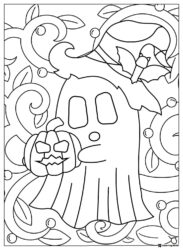 Ghost and Jack o Lantern Coloring Page with Vines