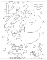 Ghost and Monster Coloring Page with Treasure Chest